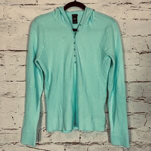 NEW Gap Stretch Waffle-Knit Henley Hoodie Women’s Large Aqua Thermal Top Cozy